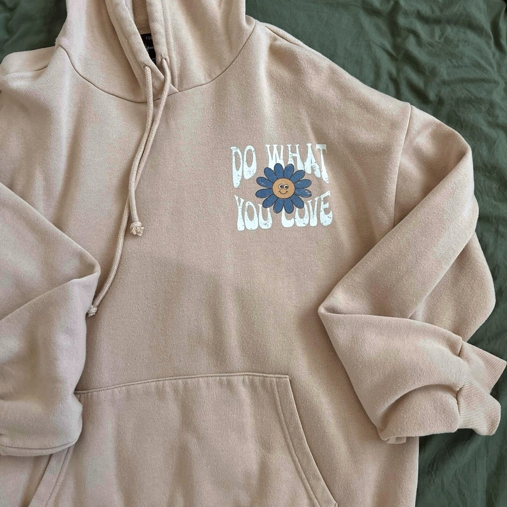 Forever 21 Cream Hoodie with Text Detail